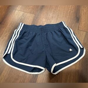 adidas Navy Blue Athletic Shorts with White Stripes